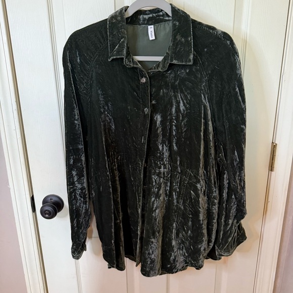 Wishlist Blouse in Dark Green velvet collared button up-size S/M - Picture 1 of 7